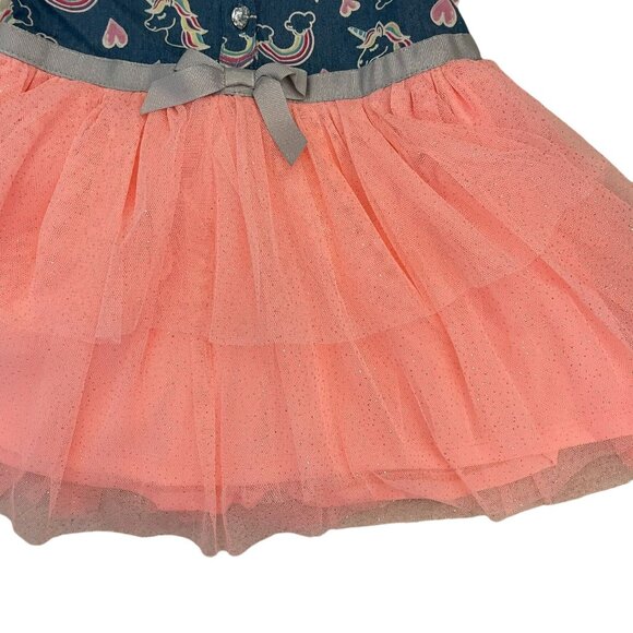 Little Lass Toddler Girls 24M Rainbow Unicorn Denim and Tutu Dress - Picture 5 of 6